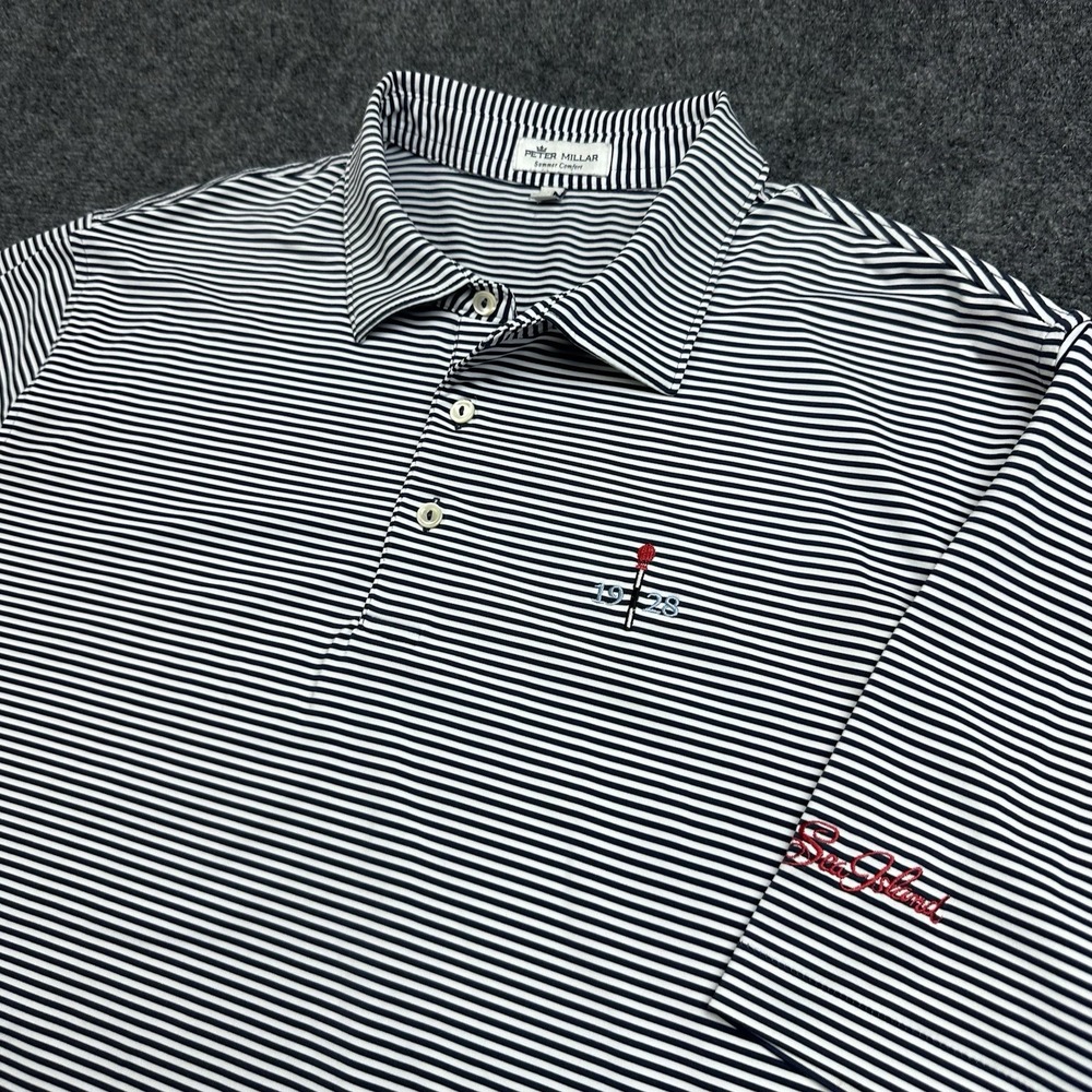 Peter Millar Summer Comfort Polo Shirt Mens XL Navy striped 1928 Sea Island Golf